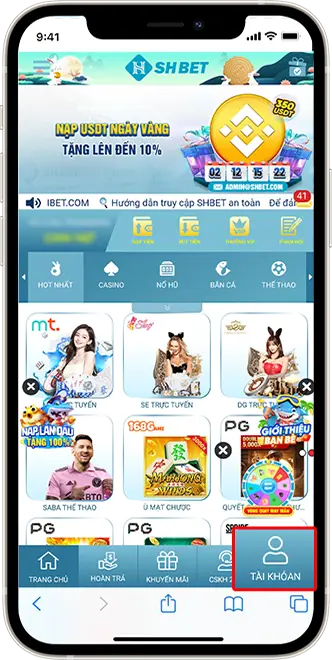 Bước 1: Chọn mục TÀI KHOẢN > TRUNG TÂM KHUYẾN MÃI